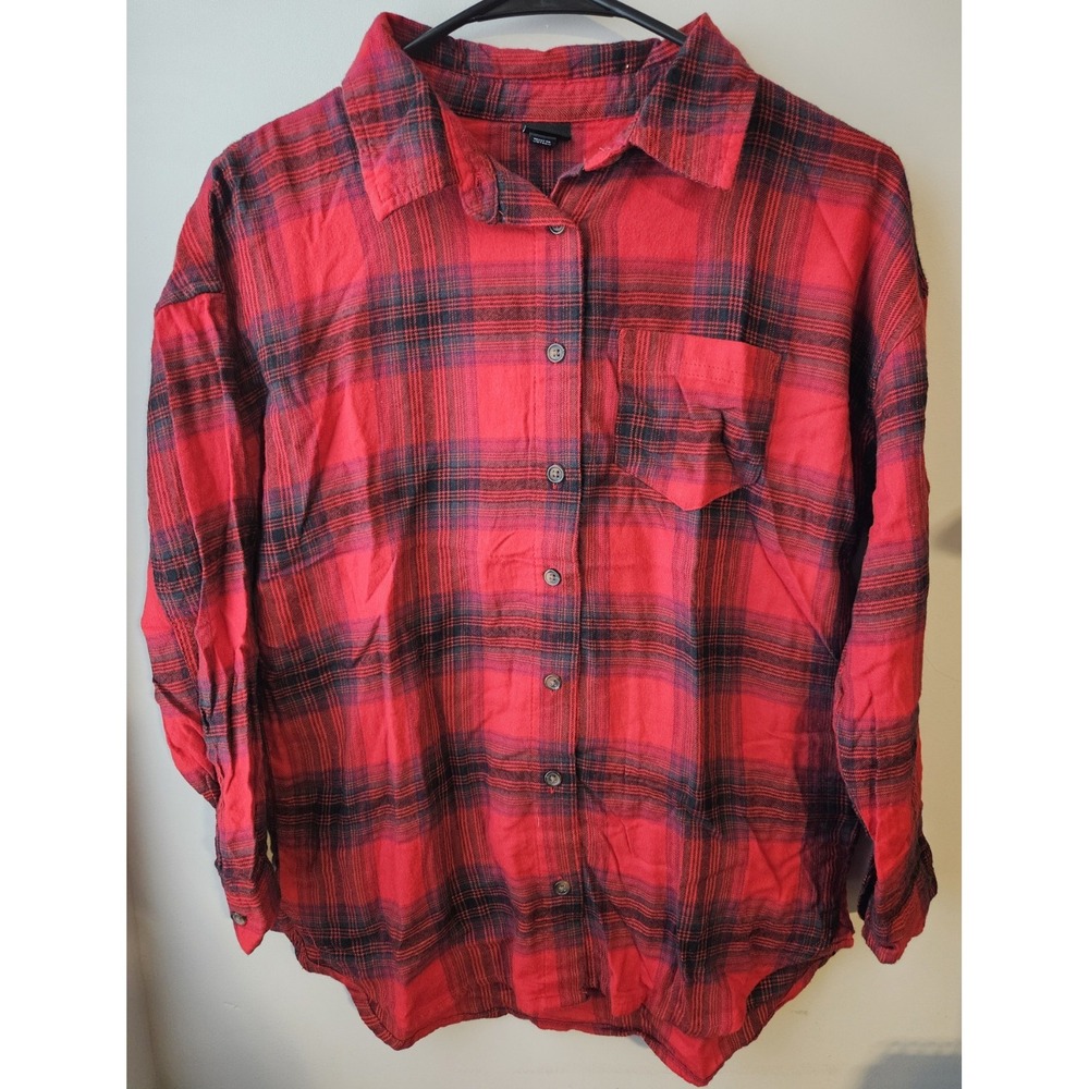 Art Class Target Kids Flannel Shirt Red Black Plaid Size‎ L 10/12 Button Up